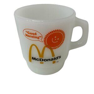 Anchor Hocking Fire King McDonald's Good Morning Coffee Cup Milk Glass 1970's